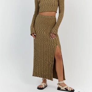 Dissh Sadie Olive Marle‎ Knit Midi Skirt Size XS